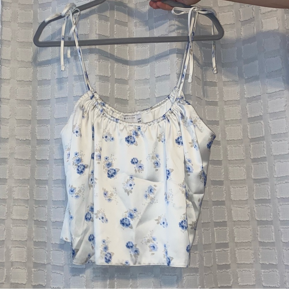 ASOS white blouse with blue floral detailing Size 12